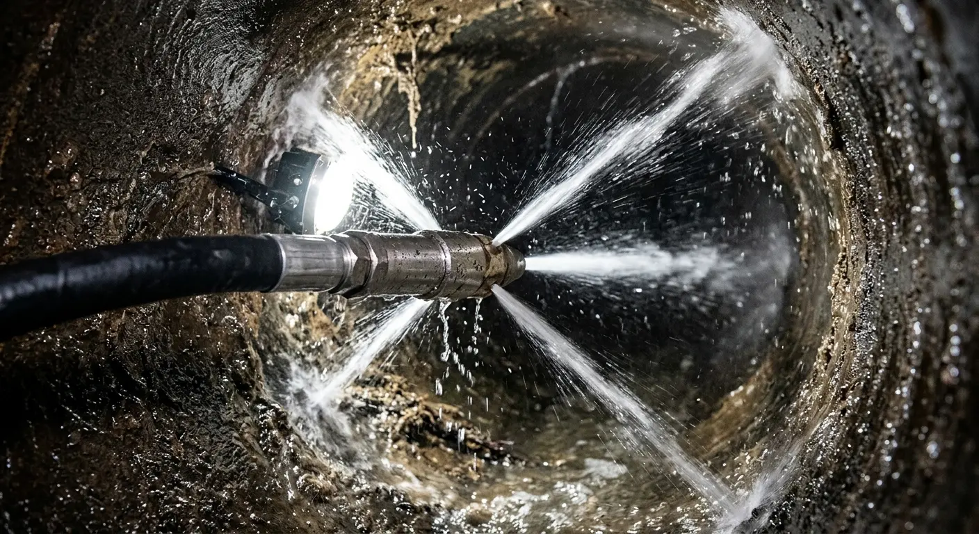 High-pressure hydro jetting nozzle cleaning sewer pipe for Storm Drain Cleaning in Northgate